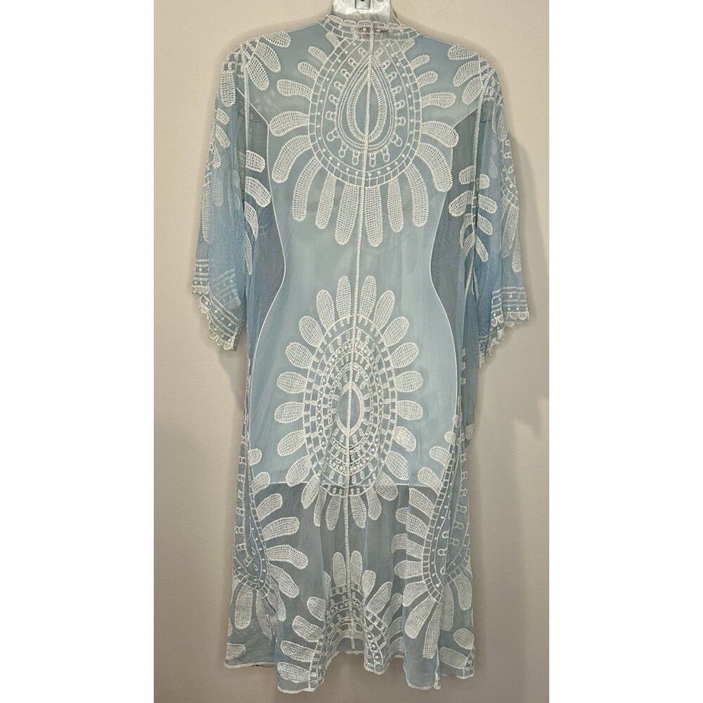 Rebellion Again Boho Kimono Duster Cover Up Floral Lace Light Blue Size S NWT!! - Picture 2 of 5